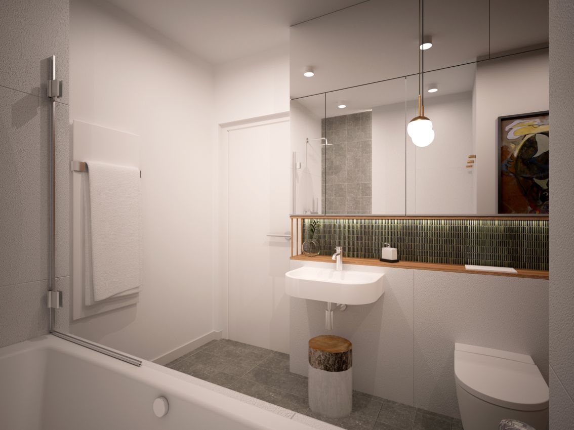 Duża ilość luster, optycznie powiększa łazienkę.